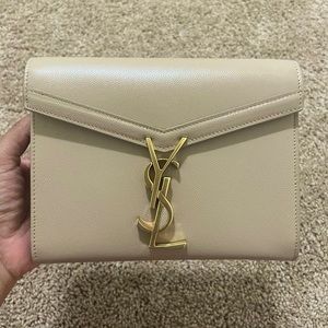 YSL Chain Wallet Grain De Poudre Beige
